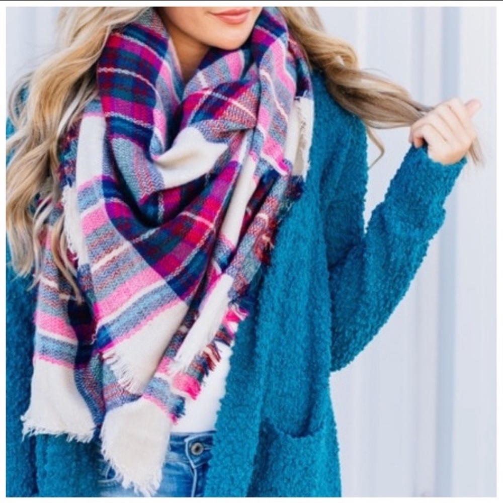 Fuchsia plaid blanket scarves